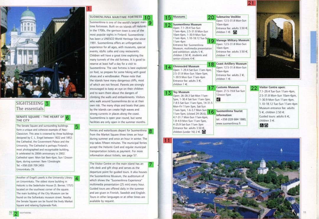 Figure 1: Detecting text regions in images (outlined in green). Non-text regions are outlined in red.